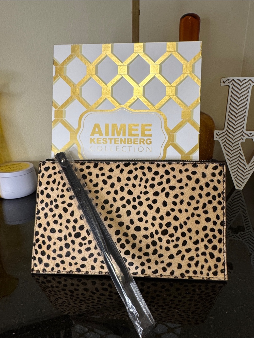 Aimee Kestenberg Cheetah-Print Calf Hair Wristlet in Tan and Black w/Charger